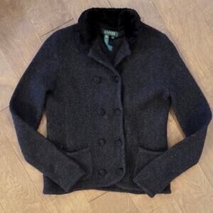 Lauren Ralph Lauren Long Sleeve Collared Cardigan Gray Womens Size Small